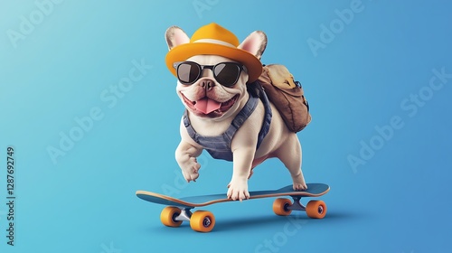 Cool Frenchie on a Skateboard Adventure