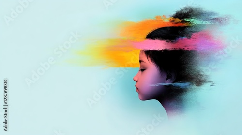 Profile of a Young Girl with Colorful Abstract Background Art