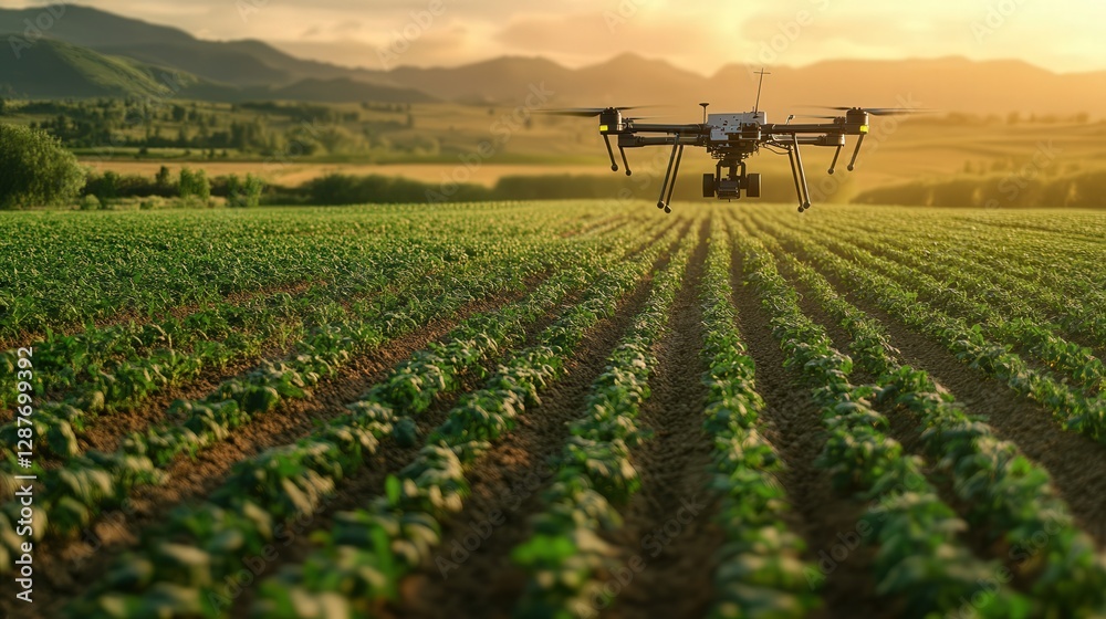 massive agricultural field where drones and robots work tirelessly to grow crops in a fully automated, human-free process. massive agricultural field where drones and robots work tirelessly to grow crops in a fully automated, human-free process.