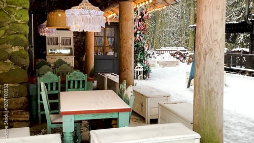 Veranda cafe winter farmhouse rustic Backyard Exterior