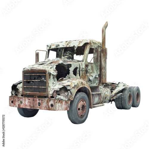 Old, broken, useless truck isolate on transparent background