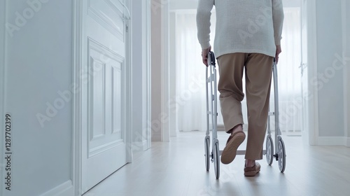 Dementia symptoms in an elderly person having difficulty with mobility. Featuring confusion and forgetfulness