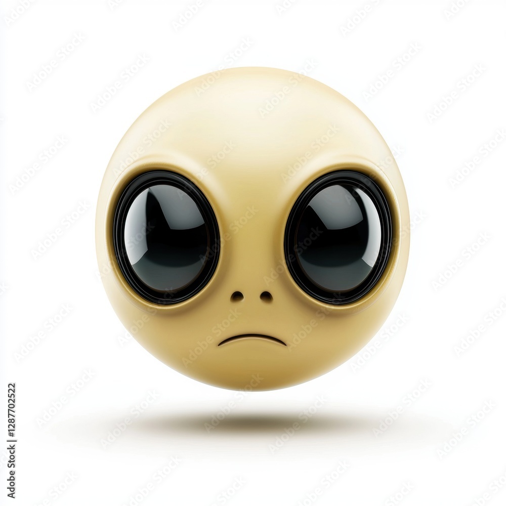 Fototapeta premium N alien emoji with large black eyes and a neutral expression isolated on white background