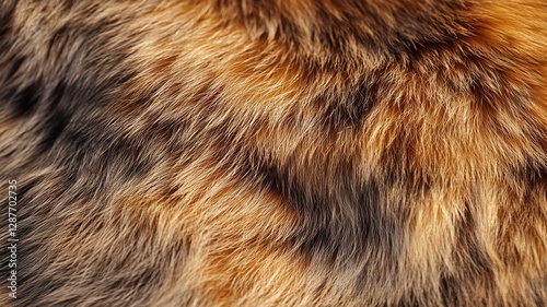 Close-up of a soft, fluffy animal fur texture in various shades of brown, with gentle waves and a warm, natural look. The fur should appear thick and luxurious, 