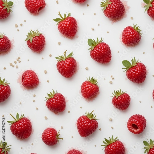 A flat picture of a fresh red raspberry pattern isolated on a background 