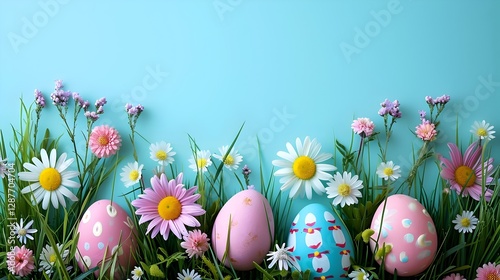 Empty wooden table background - easter spring theme, advertisement