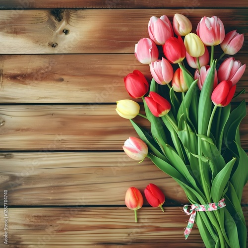 Empty wooden table background - easter spring theme, advertisement