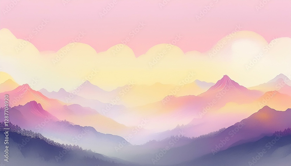 Fototapeta premium 春はあけぼの（春の美しい朝の山並みをイメージした背景イラスト）