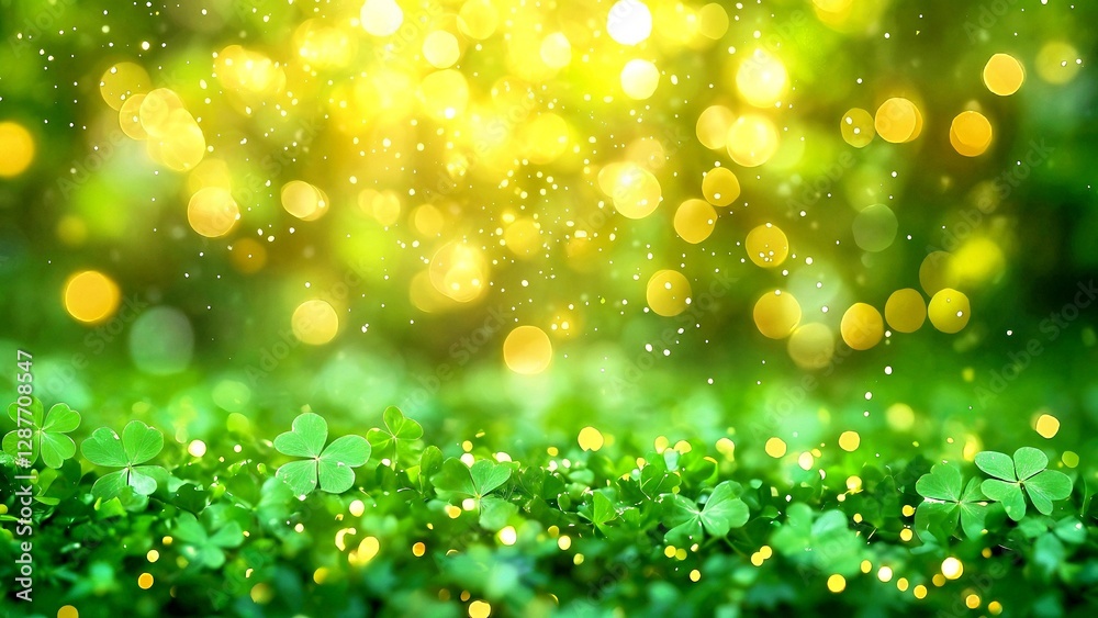 Fototapeta premium Sparkling Clovers: A Magical Dawn of Luck and Light