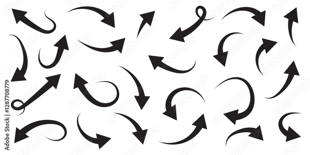 Black and red curved arrows set with directional icons Black and red curved arrows set with directional icons
