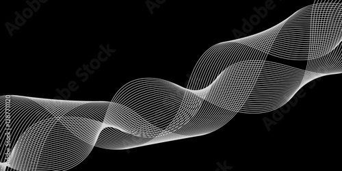 Abstract black background with whit line. Modern template abstract design flowing particles digital frequency track equalizer. abstract wave line for banner, wallpaper background with wave design