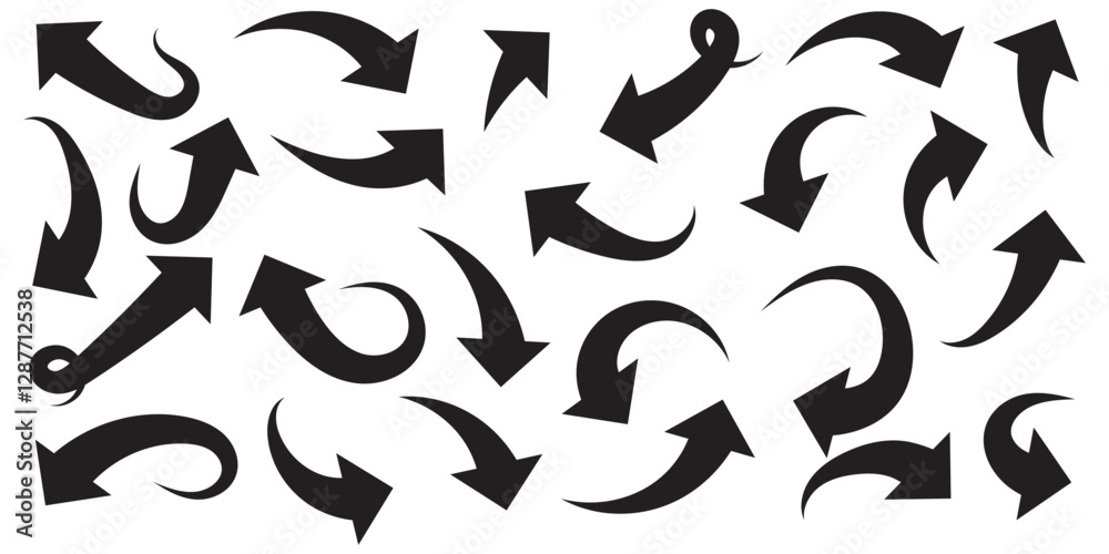 Black and red curved arrows set with directional icons Black and red curved arrows set with directional icons