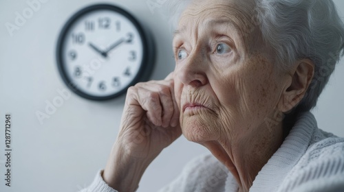 Dementia symptoms in an elderly person showing signs of confusion while shopping. Featuring forgetfulness and disorientation