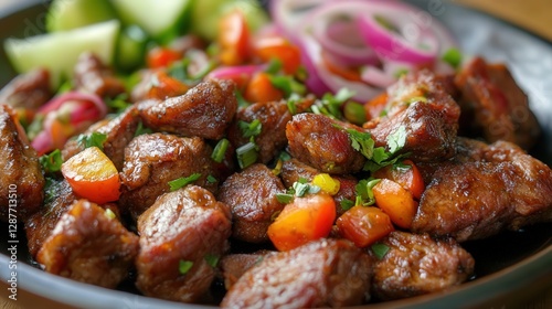 Haitian griot, fried marinated pork served with pikliz (spicy pickled vegetables)