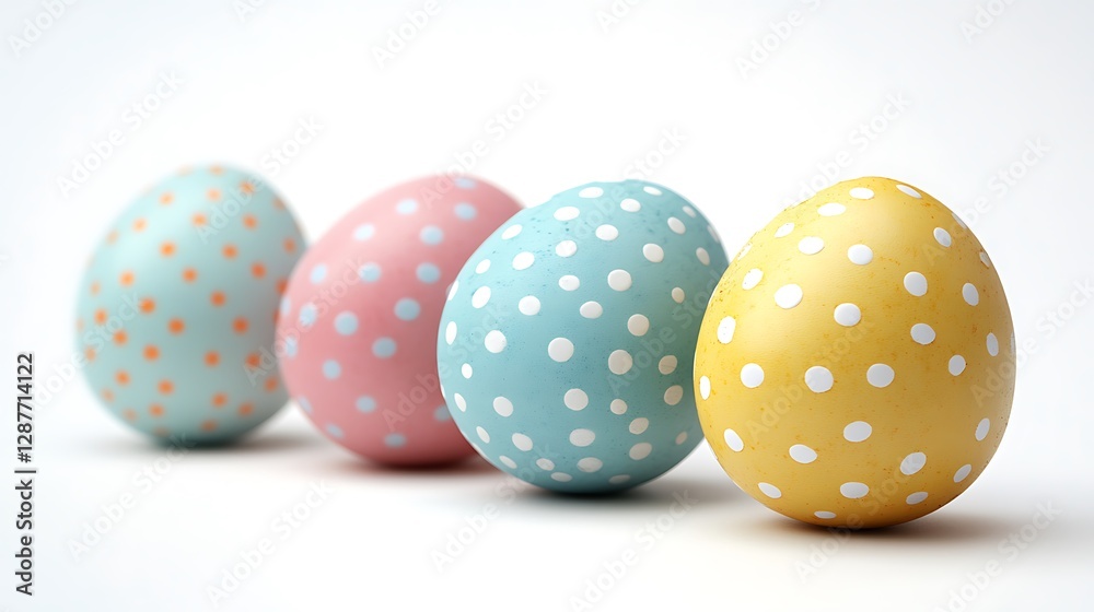 Colorful Easter eggs with polka dots, isolated on a white background, in pastel colors, Colorful Easter eggs with polka dots, isolated on a white background, in pastel colors,