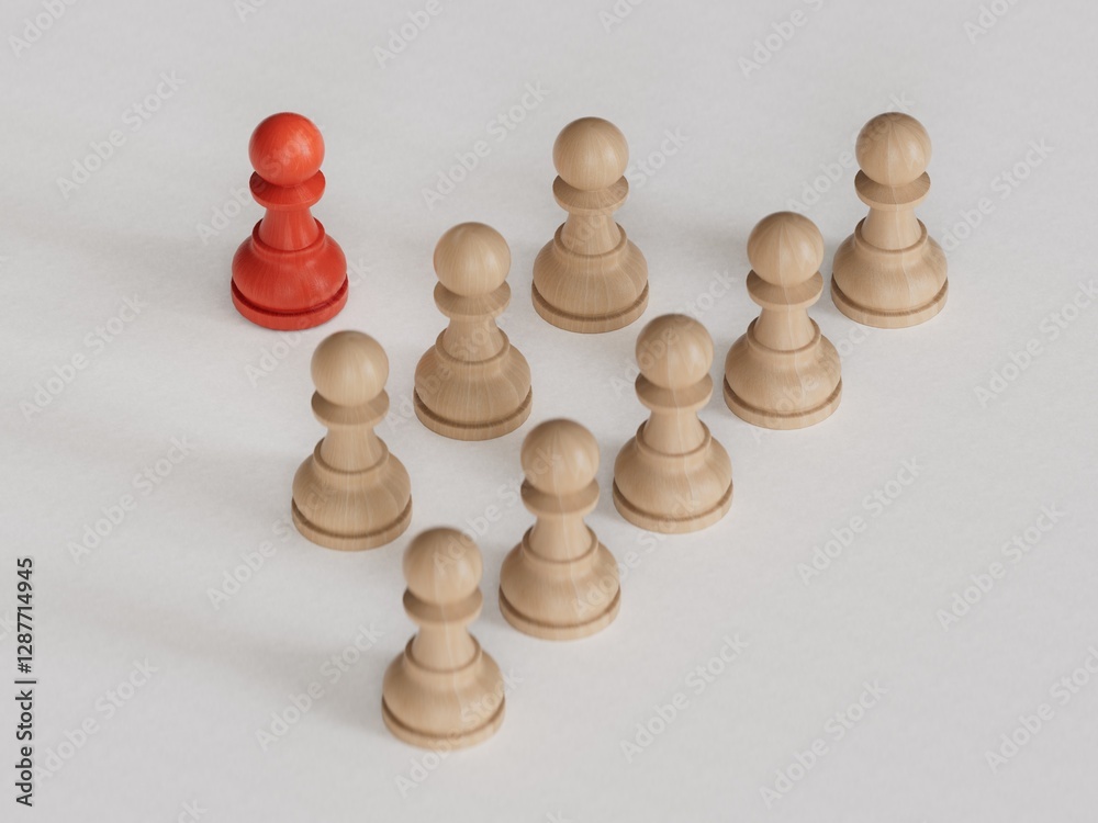 Delegation concept. Wooden human figures with a arrows.Perfect for representing business strategy, leadership, and management.Made and rendered in C4D, not AI.