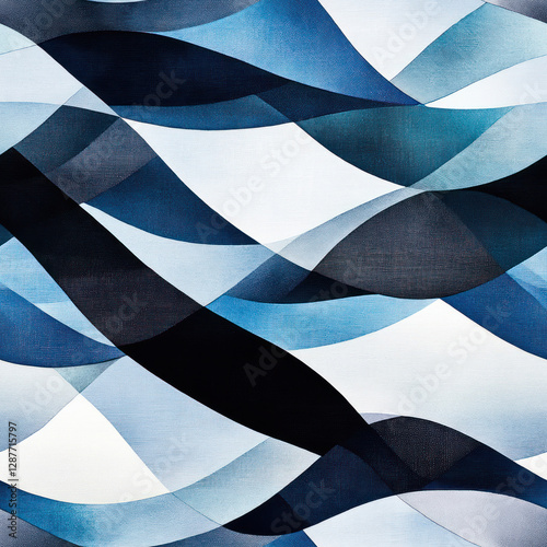 Wallpaper Mural Abstract waves cascade in layered blues across a textured white backdrop. Seamless pattern. Repeat pattern Torontodigital.ca