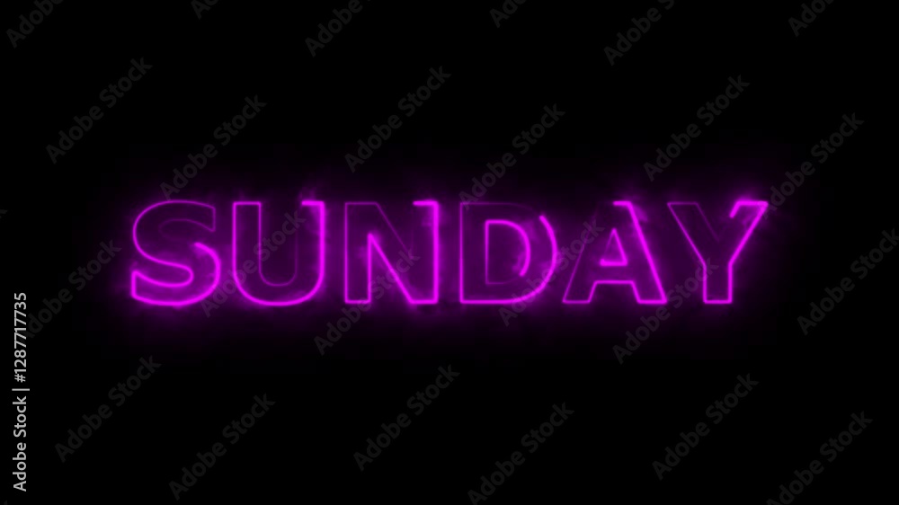Neon light sunday text animation. New modern digital neon shine week name text icon animation with black background. Neon light sunday text animation. New modern digital neon shine week name text icon animation with black background.