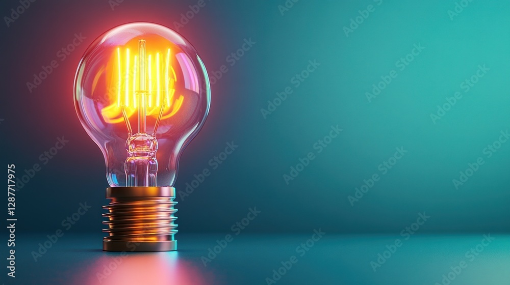Glowing lightbulb on teal background, illuminating ideas and innovation. Glowing lightbulb on teal background, illuminating ideas and innovation.