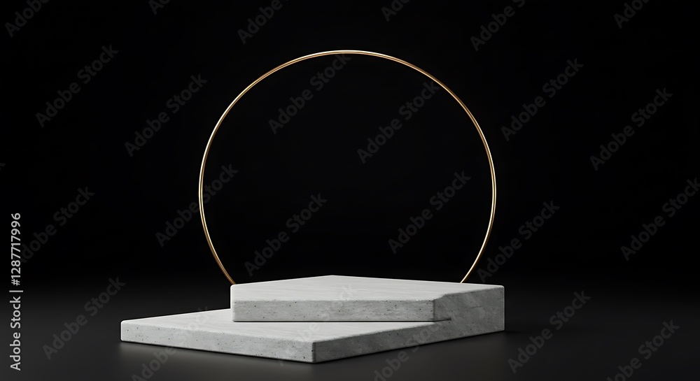 Stone podium for showing packaging and product on dark black background Stone podium for showing packaging and product on dark black background
