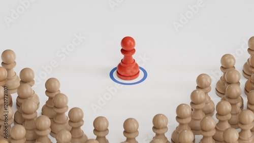 3d illustration of many pawns over golden and representing a class action or a collective redress concept.Made and rendered in C4D, not AI.