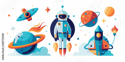 Cosmic adventures in space with robots and rockets design for posters