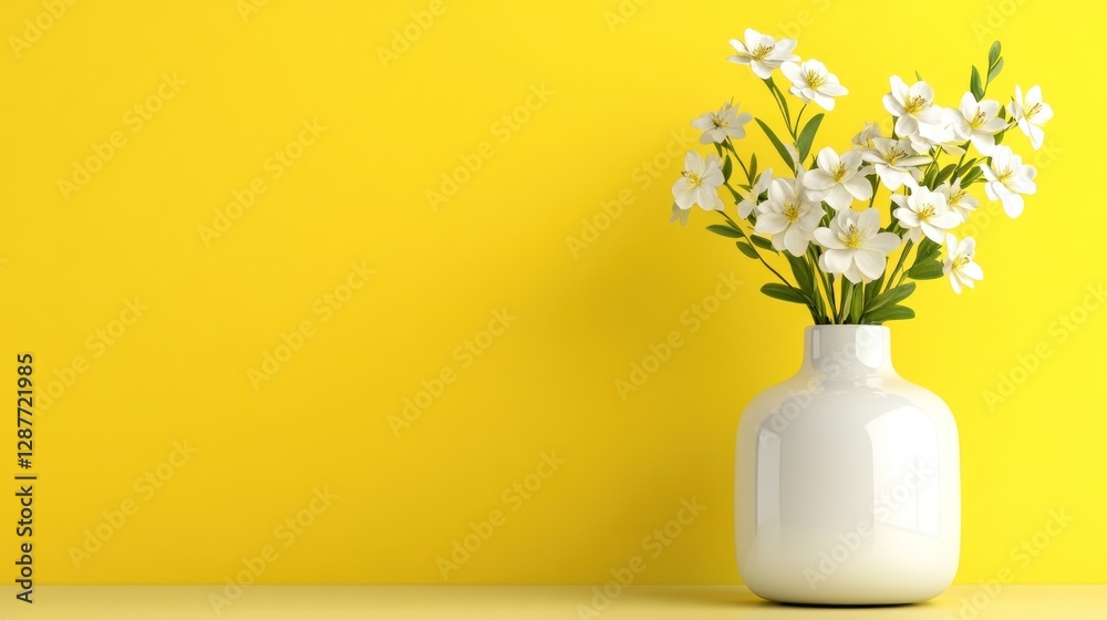 custom made wallpaper toronto digitalWhite flowers in a vase against a yellow wall.