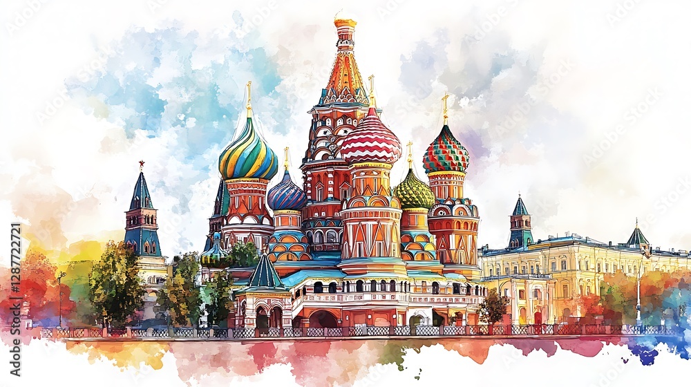 Fototapeta premium Saint Basil's Cathedral, Red Square, Moscow: A Watercolor Masterpiece