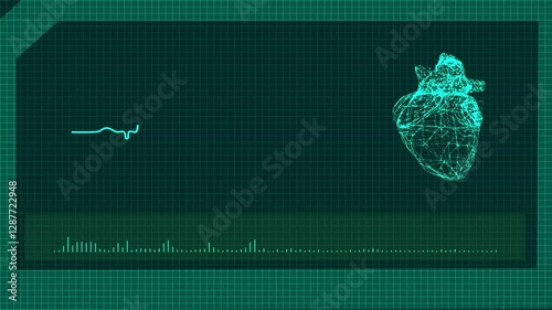 Human heart data futuristic laboratory interface EKG heartbeat on monitor recording of pulse.3D Rendering