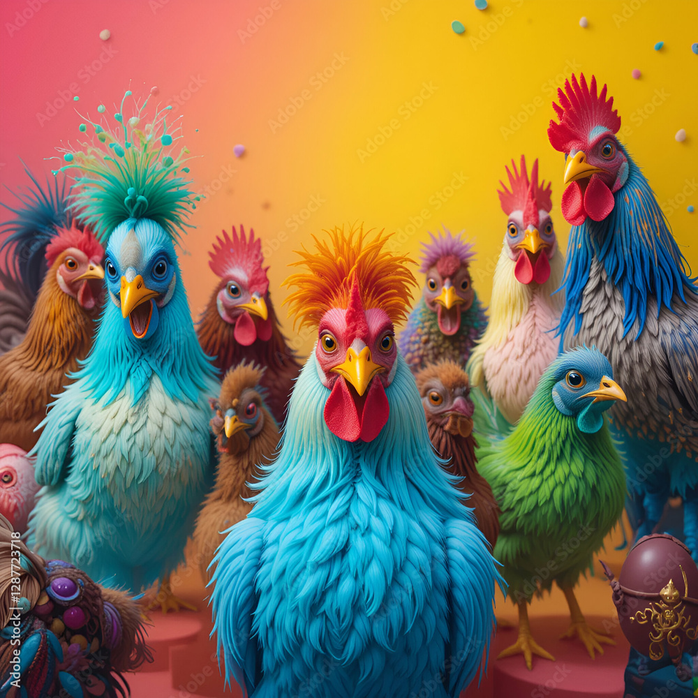 Fototapeta premium hen in different colors