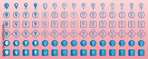 Set of map pin location icons. Modern map markers. Simplified icons of location. Fill and line location icon set. Pointer symbol. Search map icon. Location pin icon Set. Location icon illustration
