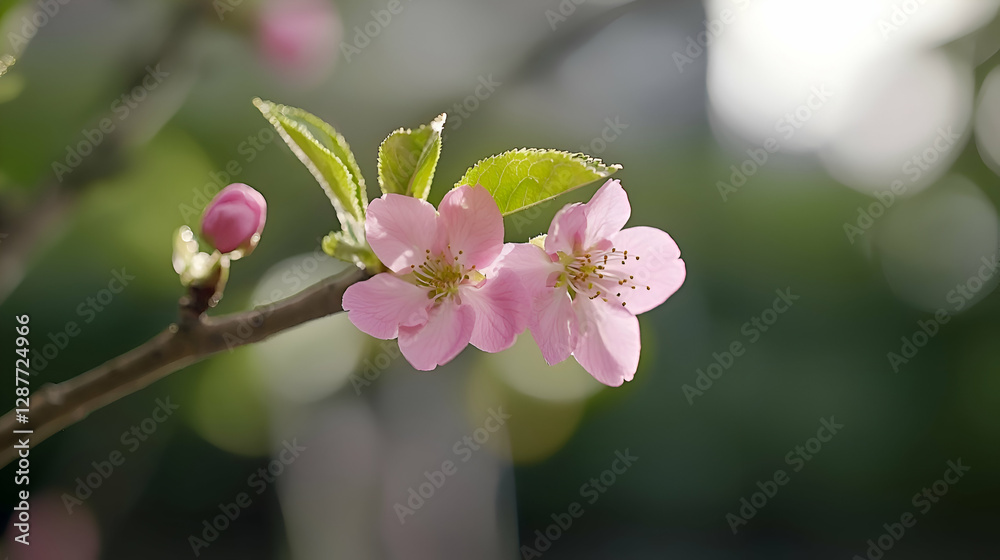 Fototapeta premium Pink Blossoms on Branch Spring Flowers Macro Photography