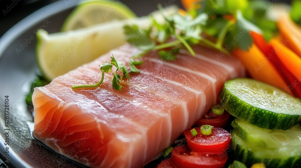 Tahitian poisson cru, tuna marinated in lime and coconut milk, served with fresh vegetables Tahitian poisson cru, tuna marinated in lime and coconut milk, served with fresh vegetables