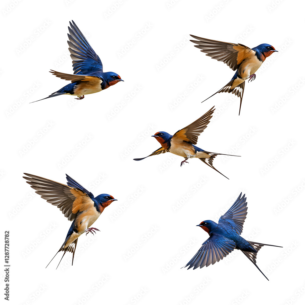 Obraz premium Swallows in Flight with Spread Wings On Transparent Background 