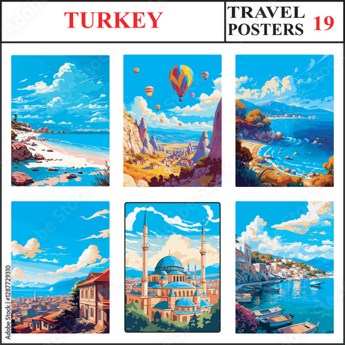 Turkey Iztuzu Beach Cappadocia Oludeniz Travel Poster Wall Art Print Collection Set Part 19