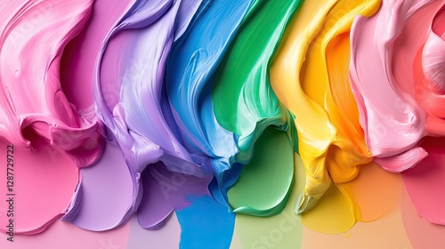 Vibrant Swirls of Colorful Paint Blending on Canvas Surface photo