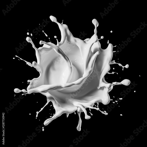 splash of white liquid floating in the air, isolated on solid black background