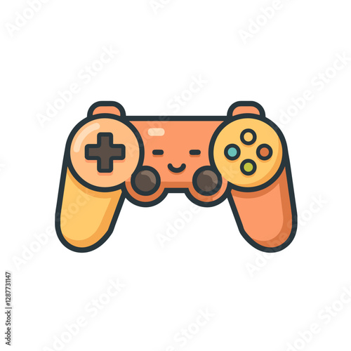 Playful Game Controller: Cute colorful and inviting vector icon of a smiling game controller perfect for gaming enthusiasts of all ages