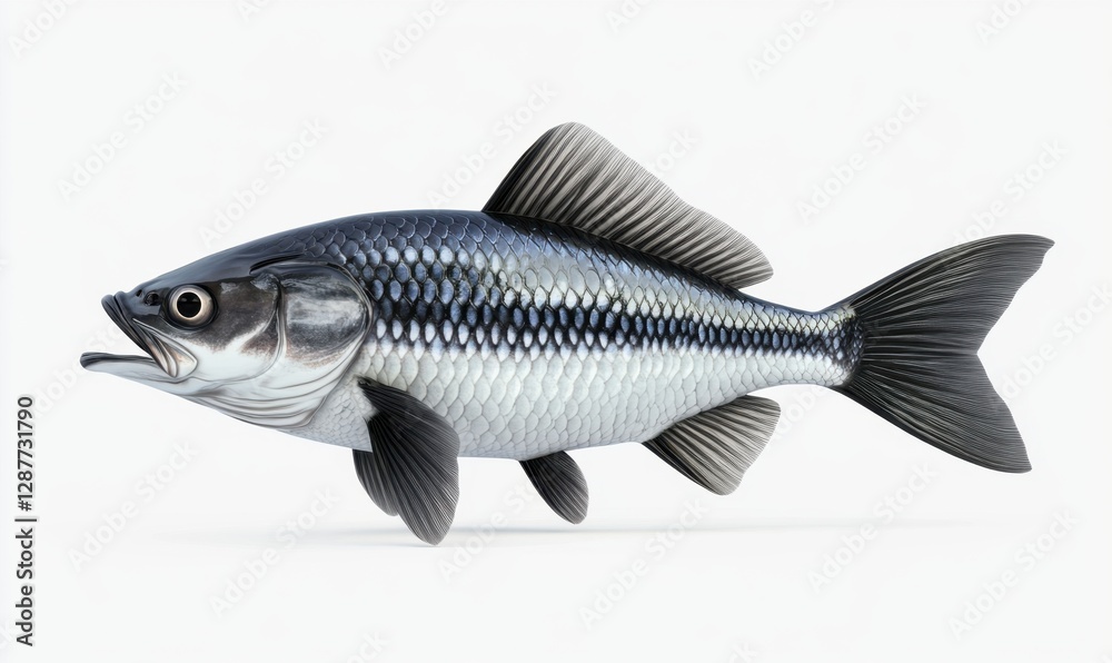 Fototapeta premium Silver fish on white background, ideal for educational or nature projects