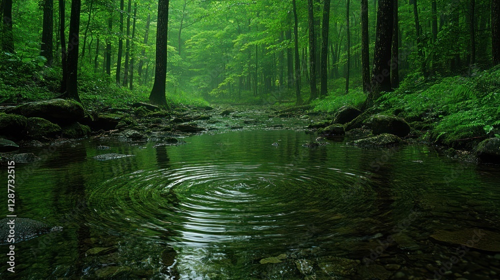 Fototapeta premium Serene forest stream with ripple effect.