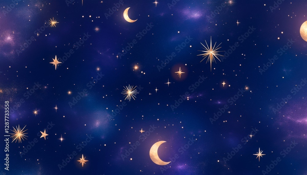 Fototapeta premium Night sky with stars and crescent moons