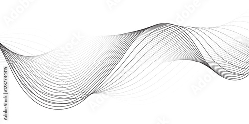 Abstract grey, white smooth element swoosh  modern stream wave with line. Wave flowing line stripes on white isolated background. Digital frequency track equalizer stylized line art design