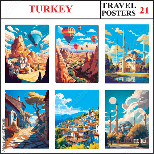 Turkey Cappadocia Goreme Goreme Edirne Travel Poster Wall Art Print Collection Set Part 21