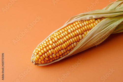 Fresh yellow corn on a plain orange colored background