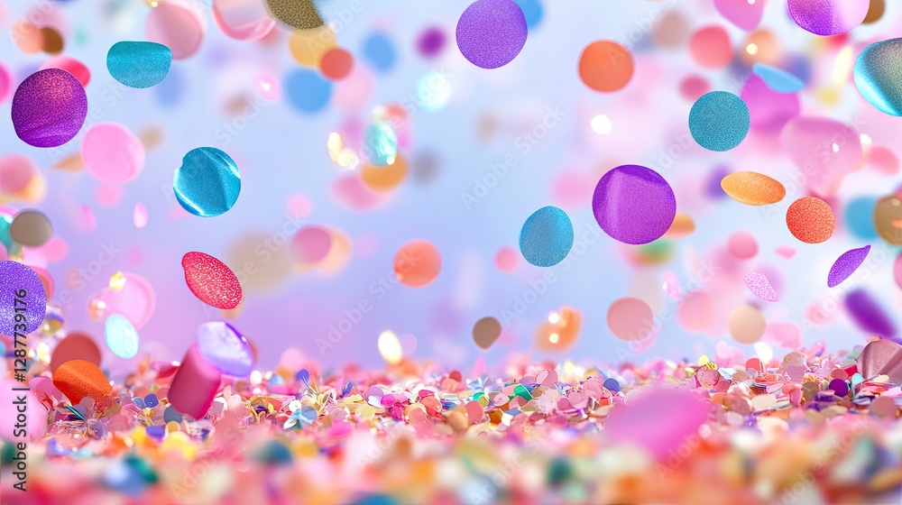 Colorful confetti falling on a festive background with sparkles Colorful confetti falling on a festive background with sparkles