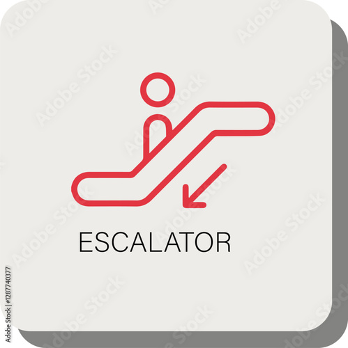 A sign showing an escalator leading down.