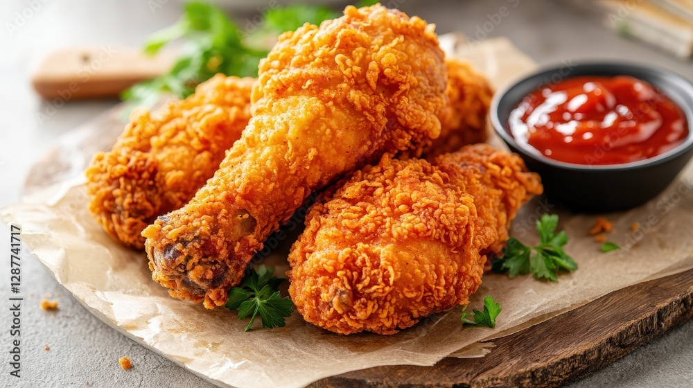 Crispy Fried Chicken Drumsticks Garnished with Fresh Parsley