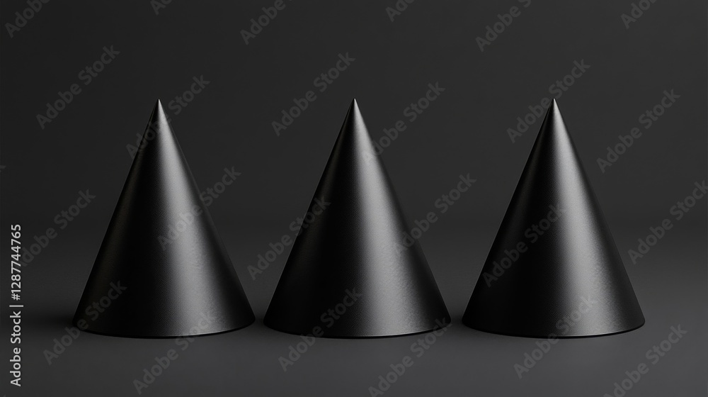 Three Black Cones on Dark Background