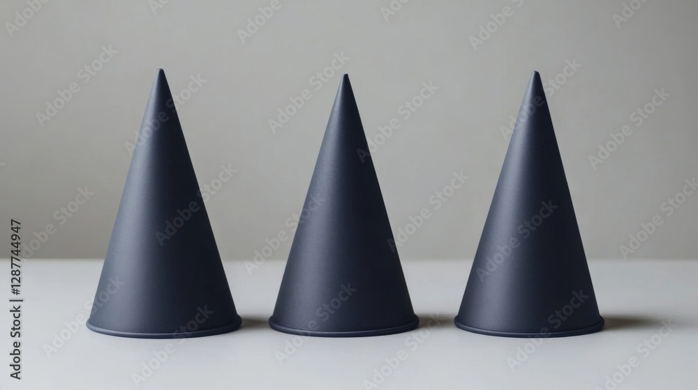 Three Dark Grey Cones on Neutral Background Three Dark Grey Cones on Neutral Background
