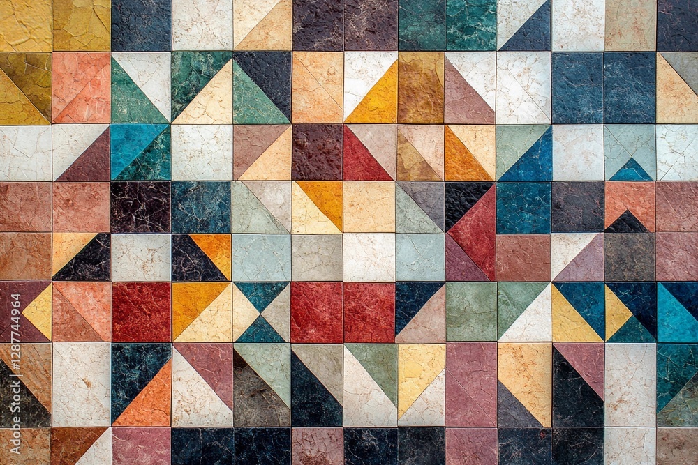 Colorful mosaic pattern featuring diverse geometric shapes in a vibrant design Colorful mosaic pattern featuring diverse geometric shapes in a vibrant design